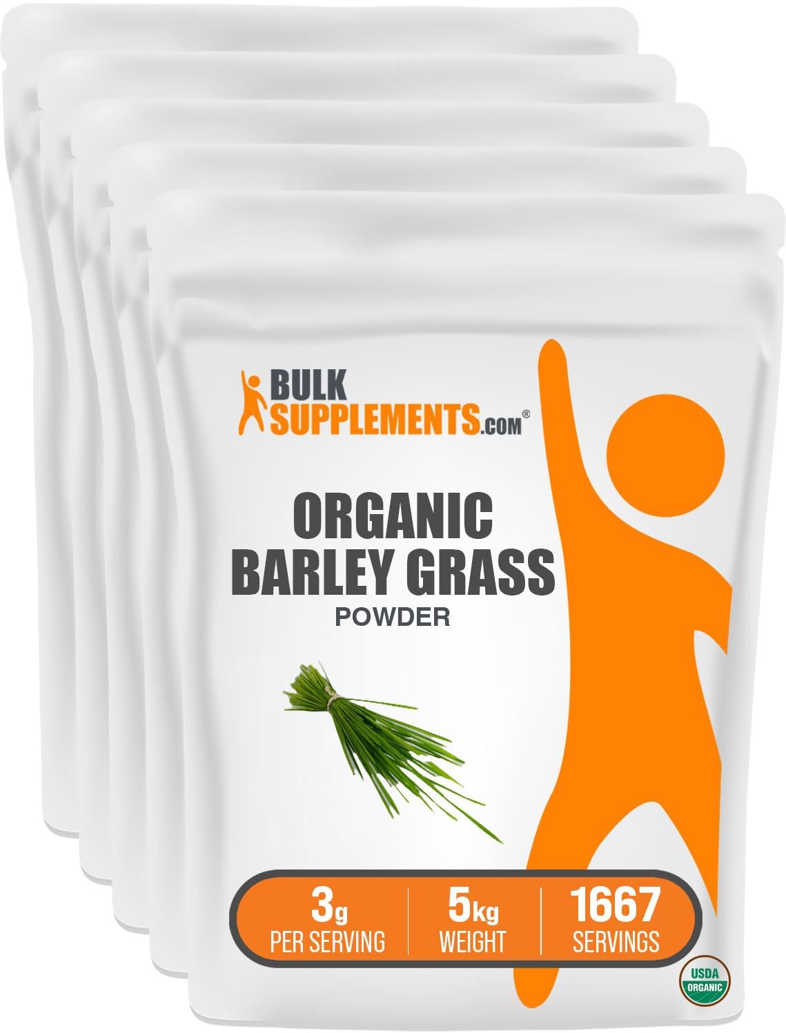 BulkSupplements.com Organic Barley Grass Powder - Superfood Supplement, Vegan-Friendly Barley Powder - 3g per Serving, 5kg (11 lbs) Pack of 5