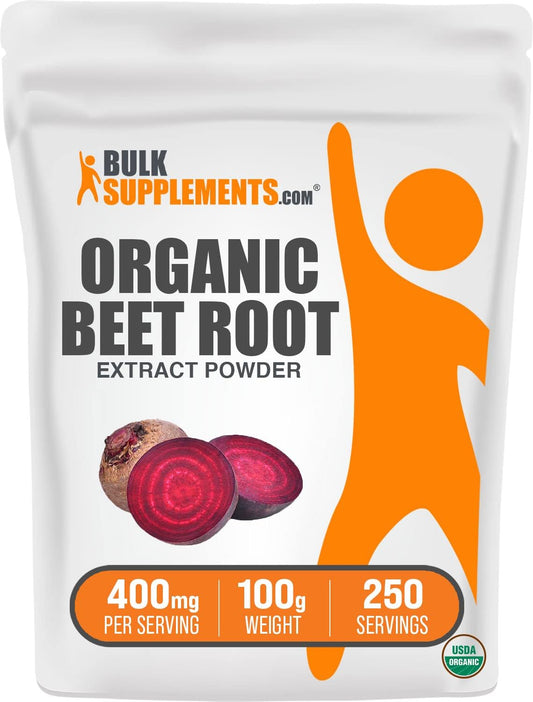 BulkSupplements.com Organic Beet Root Extract Powder - Superfood Supplement - Vegan & Gluten Free - 100g (3.5 oz) - Pack of 1 - Beets Powder - Beet Supplement - 400mg per Serving