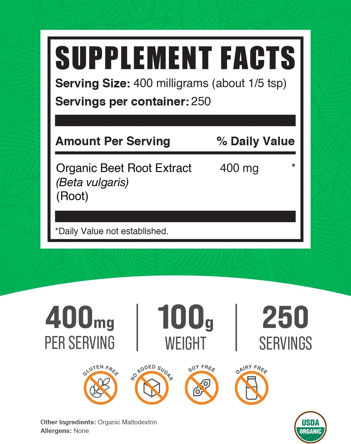 BulkSupplements.com Organic Beet Root Extract Powder - Superfood Supplement - Vegan & Gluten Free - 100g (3.5 oz) - Pack of 1 - Beets Powder - Beet Supplement - 400mg per Serving