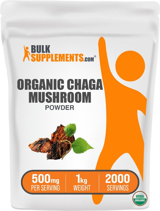 BulkSupplements.com Organic Chaga Mushroom Powder - Vegan & Gluten-Free Mushroom Supplement, 1kg (2.2 lbs) Pack