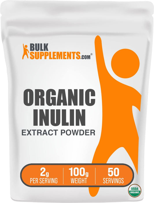 BulkSupplements.com Organic Inulin Powder - Gluten-Free Fiber Herbal Supplement - 2g per Serving, 100g (3.5 oz) (1 Pack)