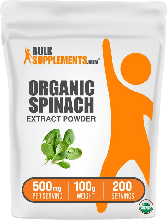 BulkSupplements.com Organic Spinach Extract Powder - 100g (3.5 oz) - Herbal Spinach Leaf Supplement - Gluten Free - 500mg per Serving