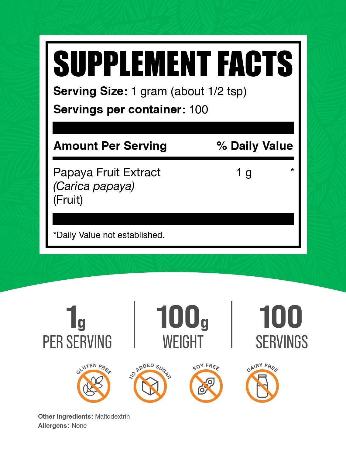 BulkSupplements.com Papaya Fruit Extract Powder - Carica Papaya Extract for Digestive Support - Gluten Free Papaya Powder, 1000mg per Serving - 100g (3.5 oz) Pack