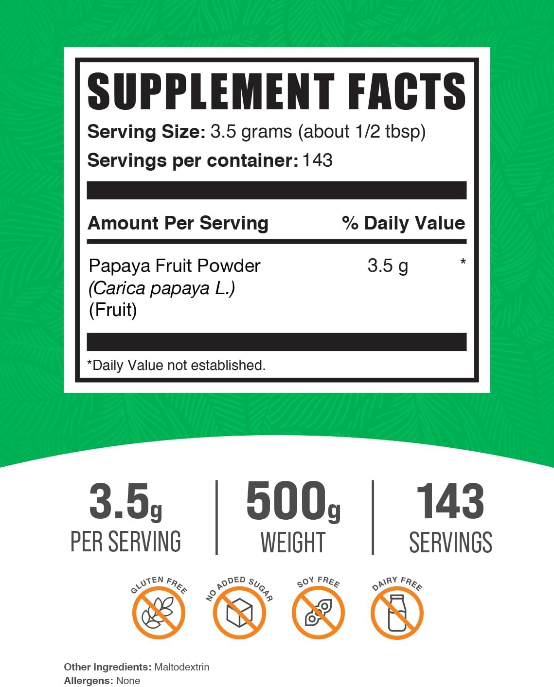 BulkSupplements.com Papaya Fruit Powder - Digestive Papaya Supplement, Gluten Free, 500g (1.1 lbs) - Carica Papaya Powder (Pack of 1)