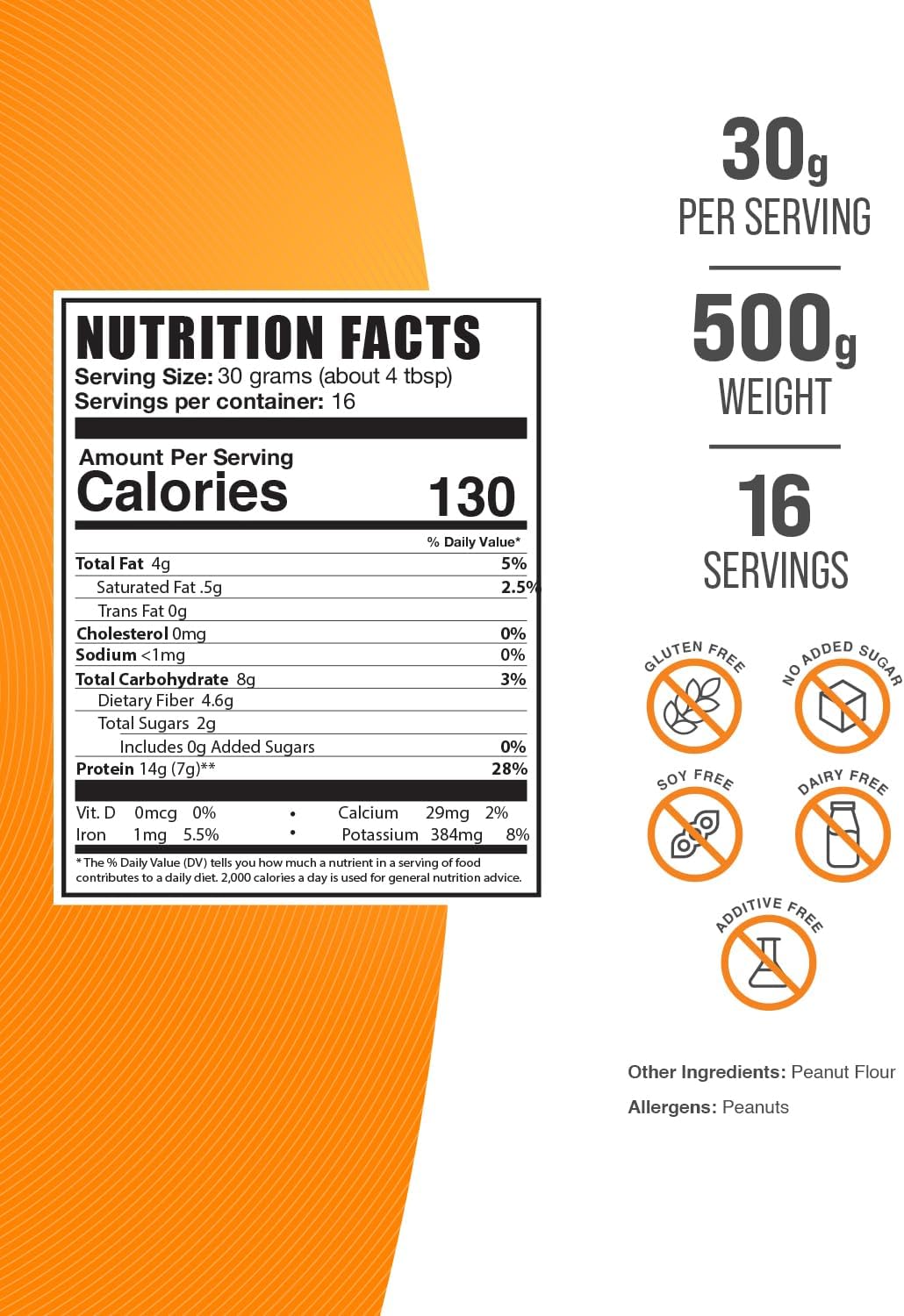 BulkSupplements.com Peanut Flour Protein Powder - 500g (1.1 lbs) - Gluten Free & No Added Sugars - High Protein Peanut Butter Powder