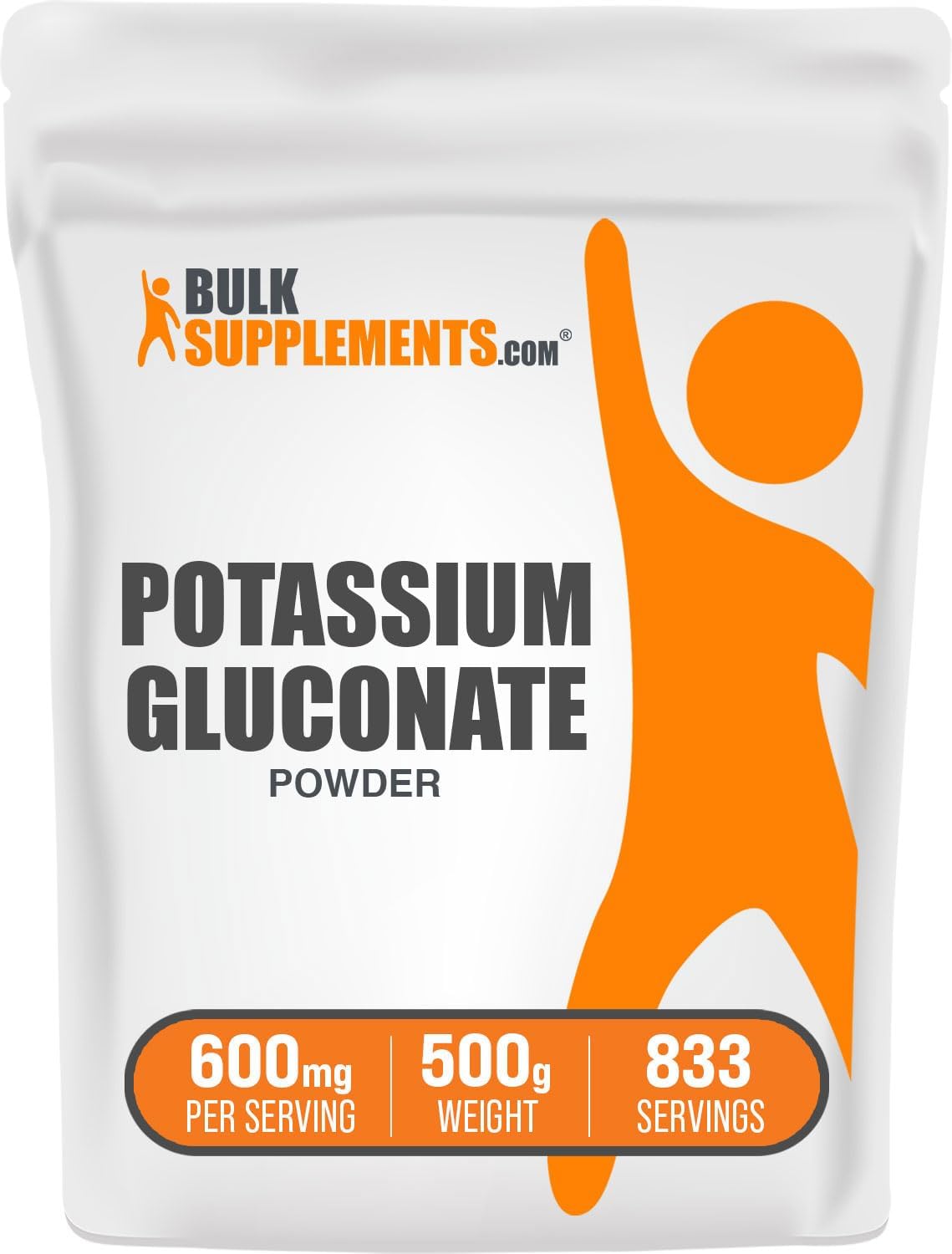 BulkSupplements.com Potassium Gluconate Powder - 600mg per Serving, Gluten Free Potassium Supplement - 99mg Potassium, 500g (1.1 lbs)