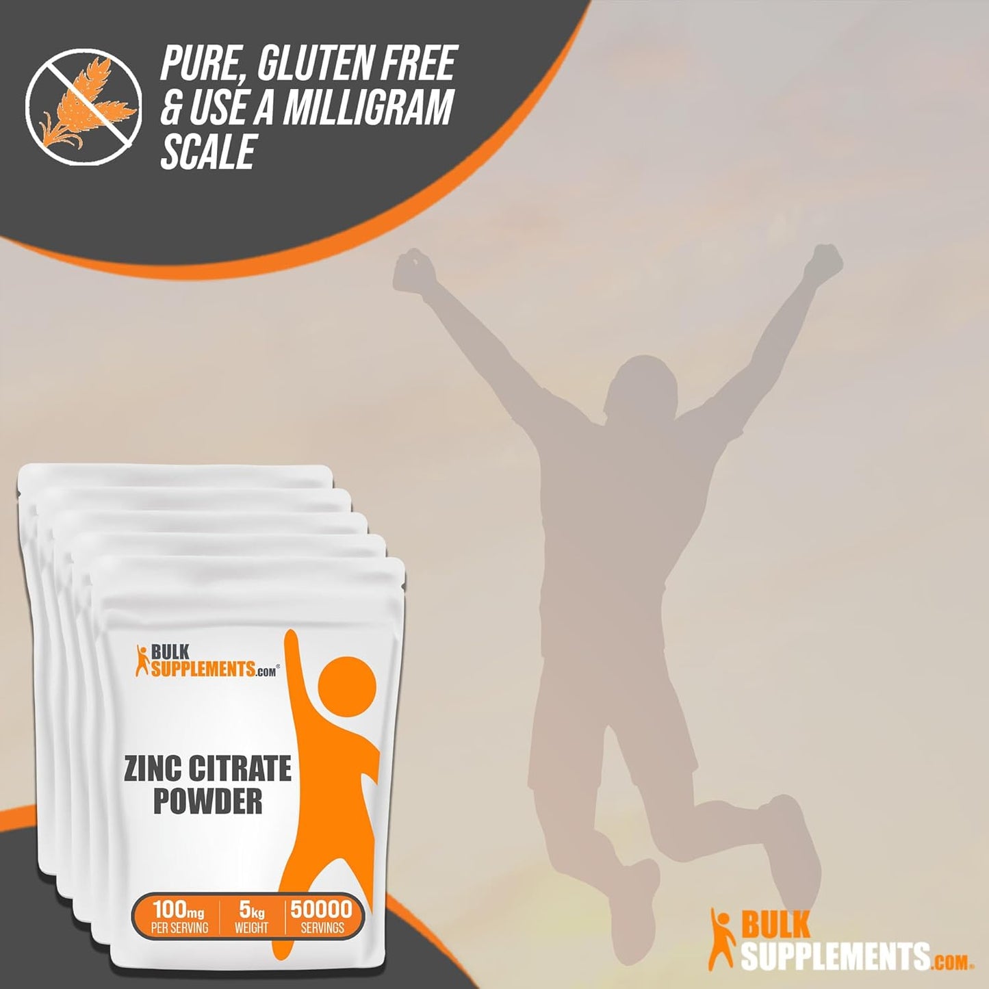 BulkSupplements.com Pure Zinc Citrate Powder - 30mg Zinc Supplements for Immune Support - Gluten Free, 100mg per Serving - 5kg (11 lbs)