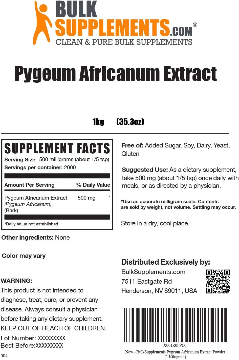 BulkSupplements.com Pygeum Africanum Bark Extract Powder - Pure Pygeum Supplement, Gluten Free - 5000mg per Serving, 5kg (11 lbs) Pack of 5