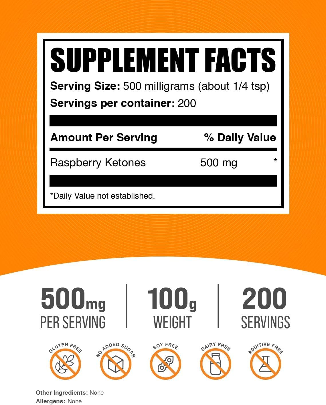 BulkSupplements.com Raspberry Ketones Powder - Natural Antioxidant Energy Support Supplement - Gluten Free, 500mg per Serving, 100g (3.5 oz) Pack