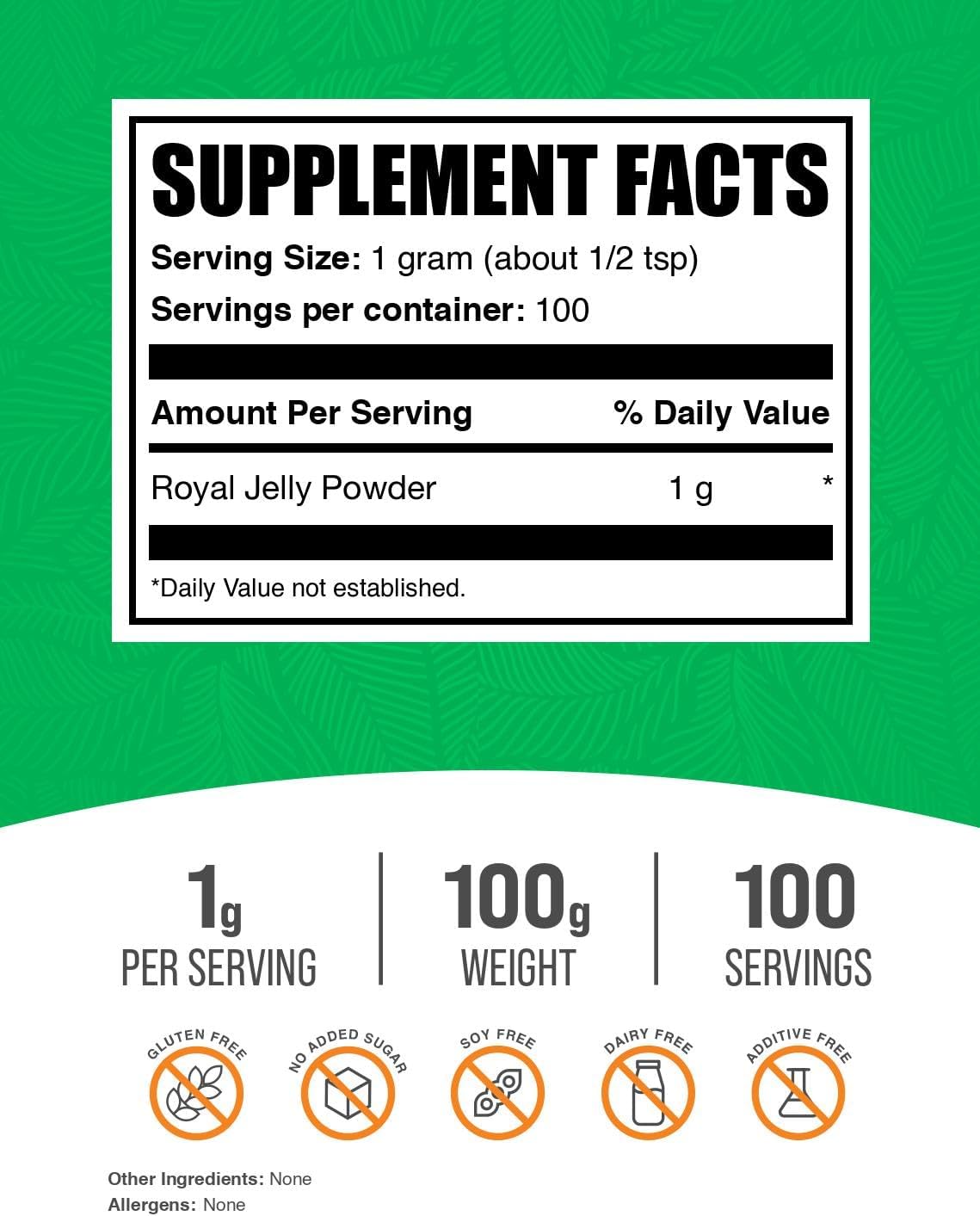 BulkSupplements.com Royal Jelly Powder - Immune Support Supplement, 1000mg per Serving, Gluten Free, 100g (3.5 oz) - Pack of 1