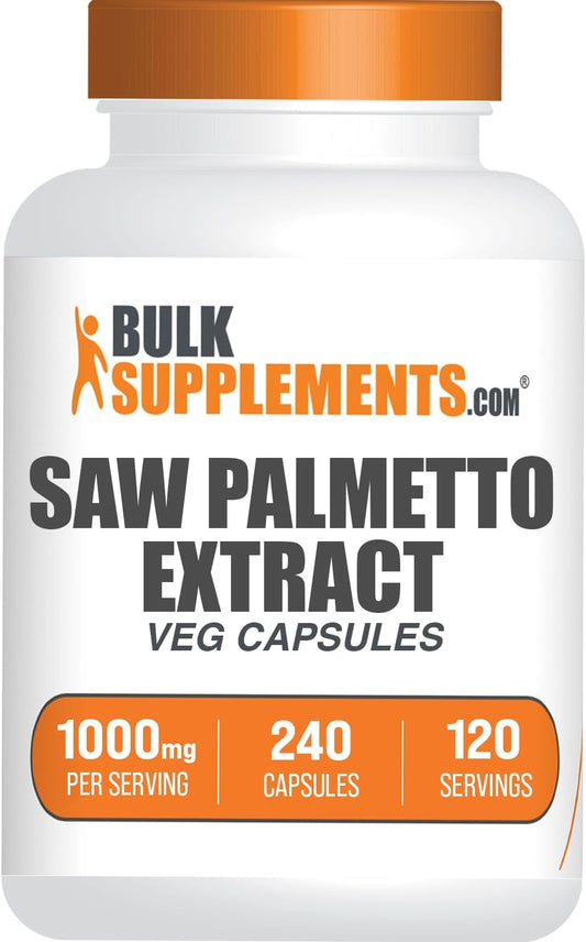 BulkSupplements.com Saw Palmetto Extract Capsules - High Potency 1000mg Supplement, Gluten-Free, 240 Veg Capsules - Pack of 1, Serenoa Repens, 2 Capsules per Serving