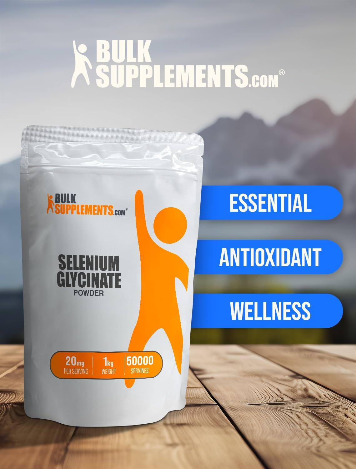 BulkSupplements.com Selenium Glycinate Powder - 200mcg Selenium Supplement, Gluten Free Trace Mineral - 1kg (2.2 lbs) - Pack of 1