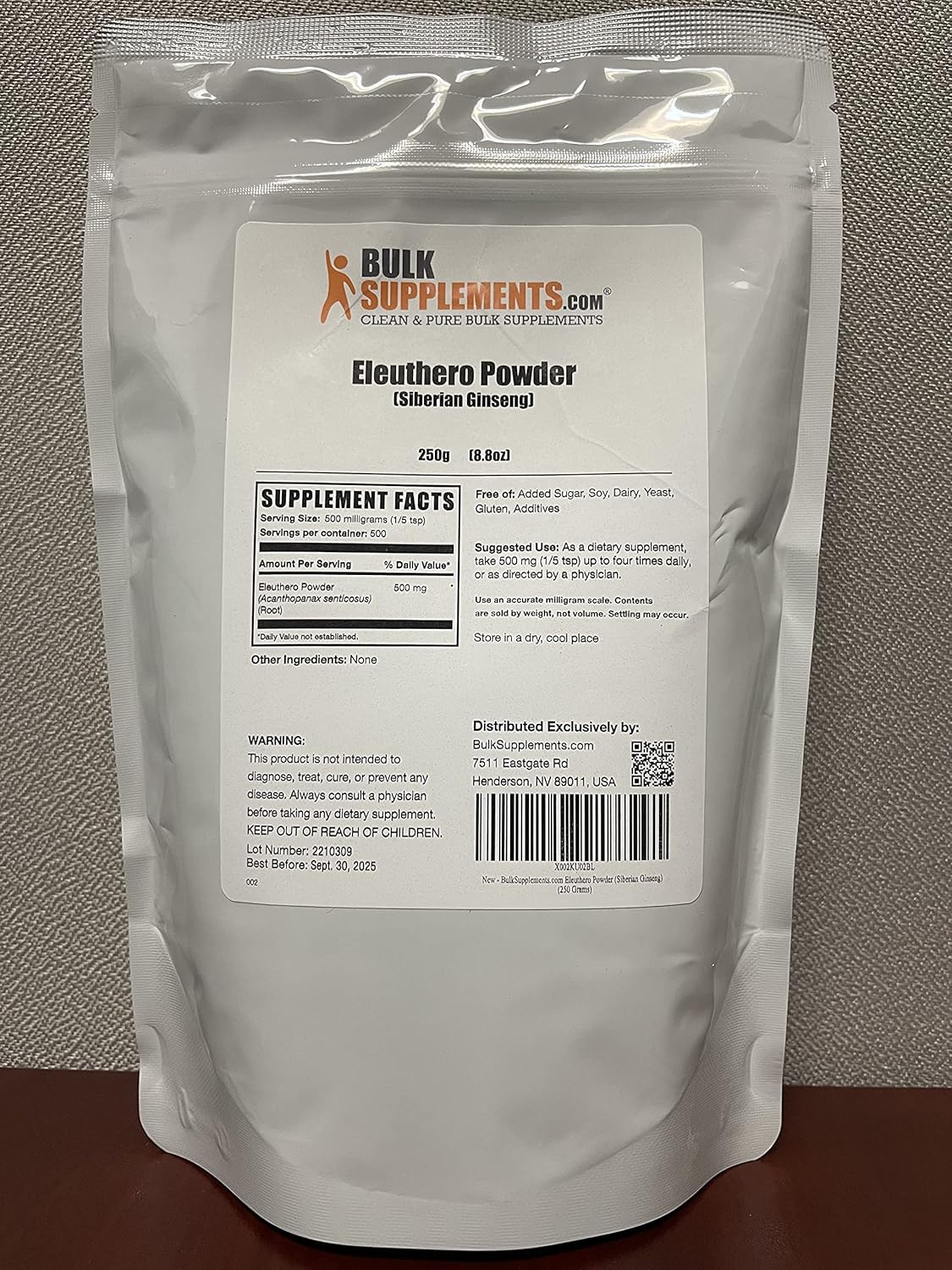 BulkSupplements.com Siberian Ginseng Powder - Eleutherococcus senticosus Herbal Supplement, Gluten Free, 500mg per Serving, 250g (8.8 oz) (1 Pack)