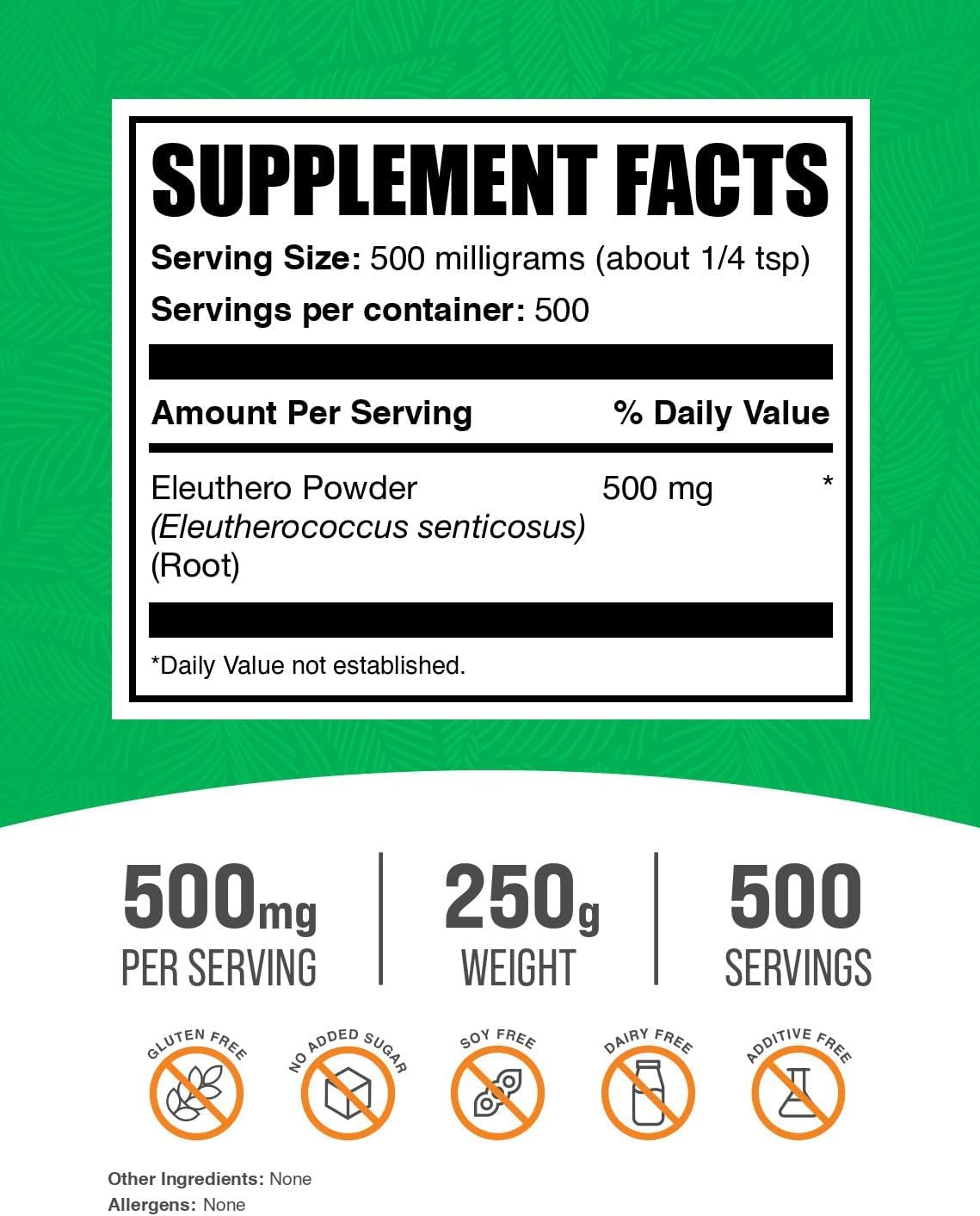 BulkSupplements.com Siberian Ginseng Powder - Eleutherococcus senticosus Herbal Supplement, Gluten Free, 500mg per Serving, 250g (8.8 oz) (1 Pack)