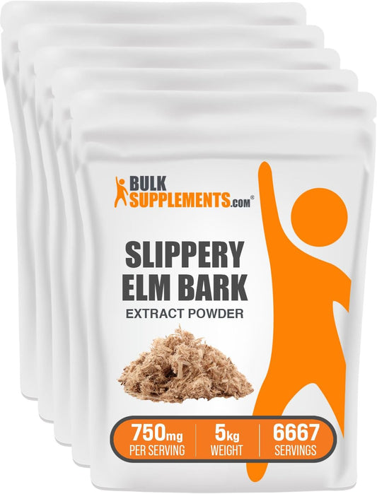 BulkSupplements.com Slippery Elm Bark Extract Powder - 5kg (11 lbs) (Pack of 5) - Ulmus Rubra, Gluten Free, 750mg per Serving
