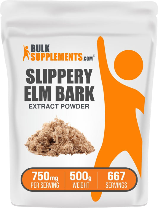 BulkSupplements.com Slippery Elm Bark Extract Powder - Ulmus Rubra, 500g (1.1 lbs) - Gluten Free Slippery Elm Supplement Powder - 750mg per Serving - Single Pack