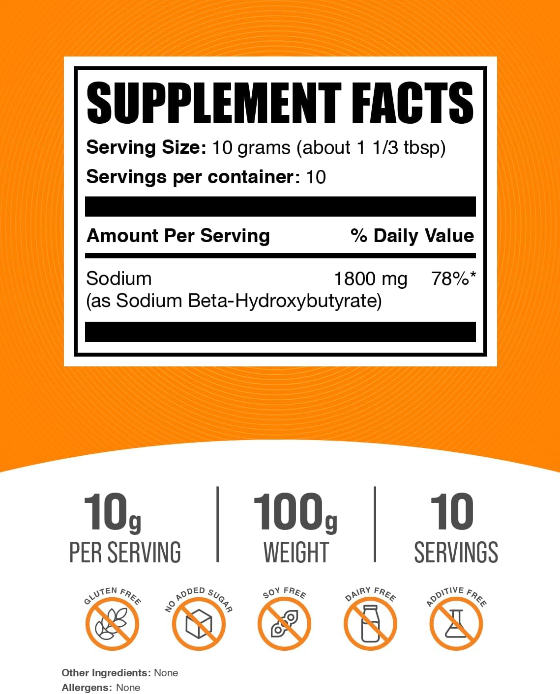 BulkSupplements.com Sodium BHB Powder - Electrolytes Supplement, Gluten Free, 10g per Serving, 100g (3.5 oz) - Beta-HydroxyButyrate Powder with BHB Salts - Single Pack