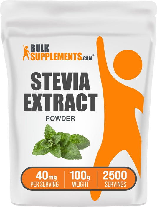 BulkSupplements.com Stevia Extract Powder - Pure Zero Calorie Sweetener, Gluten Free, 100g - Pack of 1