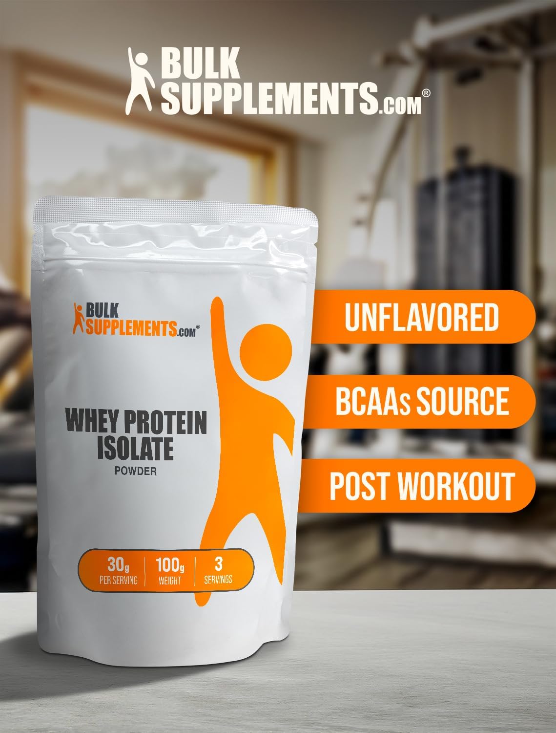 BulkSupplements.com Unflavored Whey Protein Isolate Powder - Gluten Free Protein Powder, 30g per Serving - 100g (3.5 oz) Pack of 1