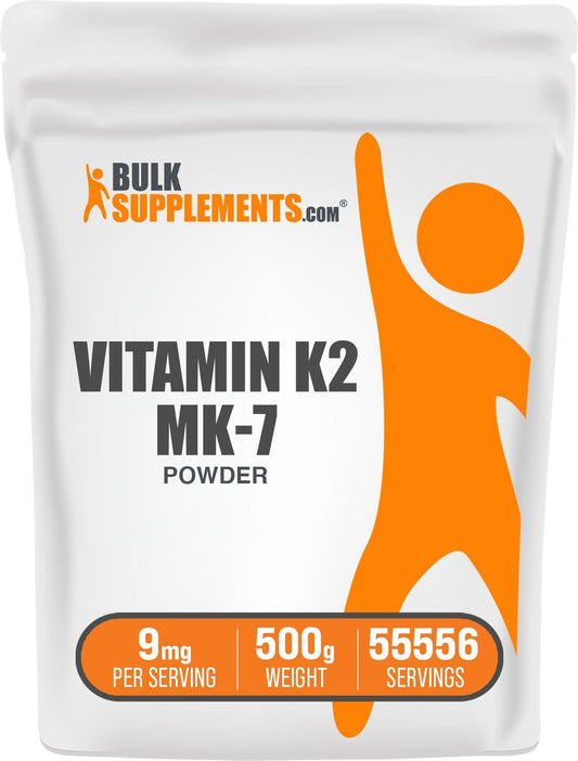 BulkSupplements.com Vitamin K2 MK-7 Powder - Pure Menaquinone K2 Supplement, Gluten Free, 9mg per Serving, 500g (1.1 lbs) - Pack of 1
