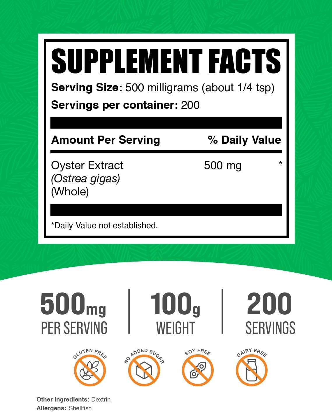 BulkSupplements.com Whole Oyster Shell Extract Powder - Gluten Free Oyster Supplement, 500mg per Serving, 100g (3.5 oz)
