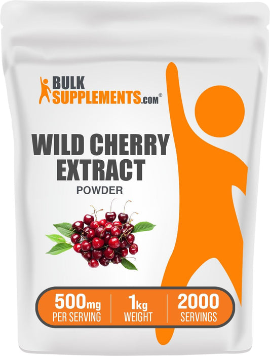 BulkSupplements.com Wild Cherry Extract Powder - Herbal Cherry Supplement, Gluten Free, 1kg (2.2 lbs) Pack - 500mg per Serving