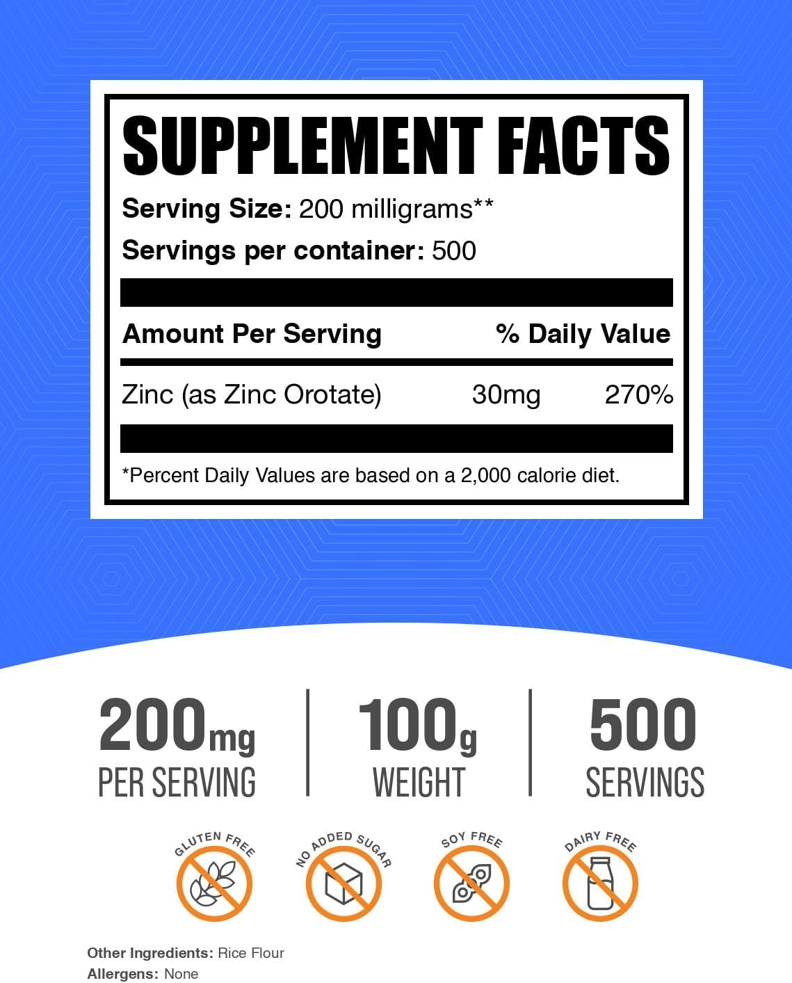 BulkSupplements.com Zinc Orotate Powder - Immune Support Mineral Supplement with 30mg Zinc per Serving - Gluten Free, 3.5 oz (100g) - Pack of 1