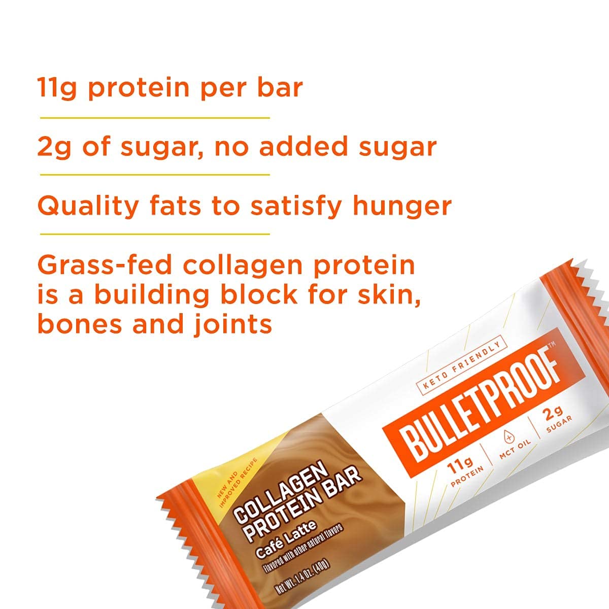 Bulletproof Café Latte Collagen Protein Bars - 12 Pack, 11g Protein, Grass Fed Healthy Snacks with MCT Oil, Low Sugar