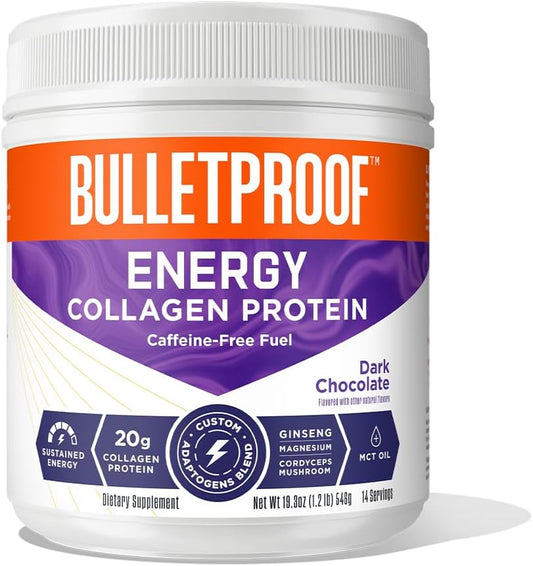 Bulletproof Dark Chocolate Energy Collagen Protein with Vitamins, Antioxidants, and Ginseng, Magnesium, Cordyceps - 19.3 Ounces