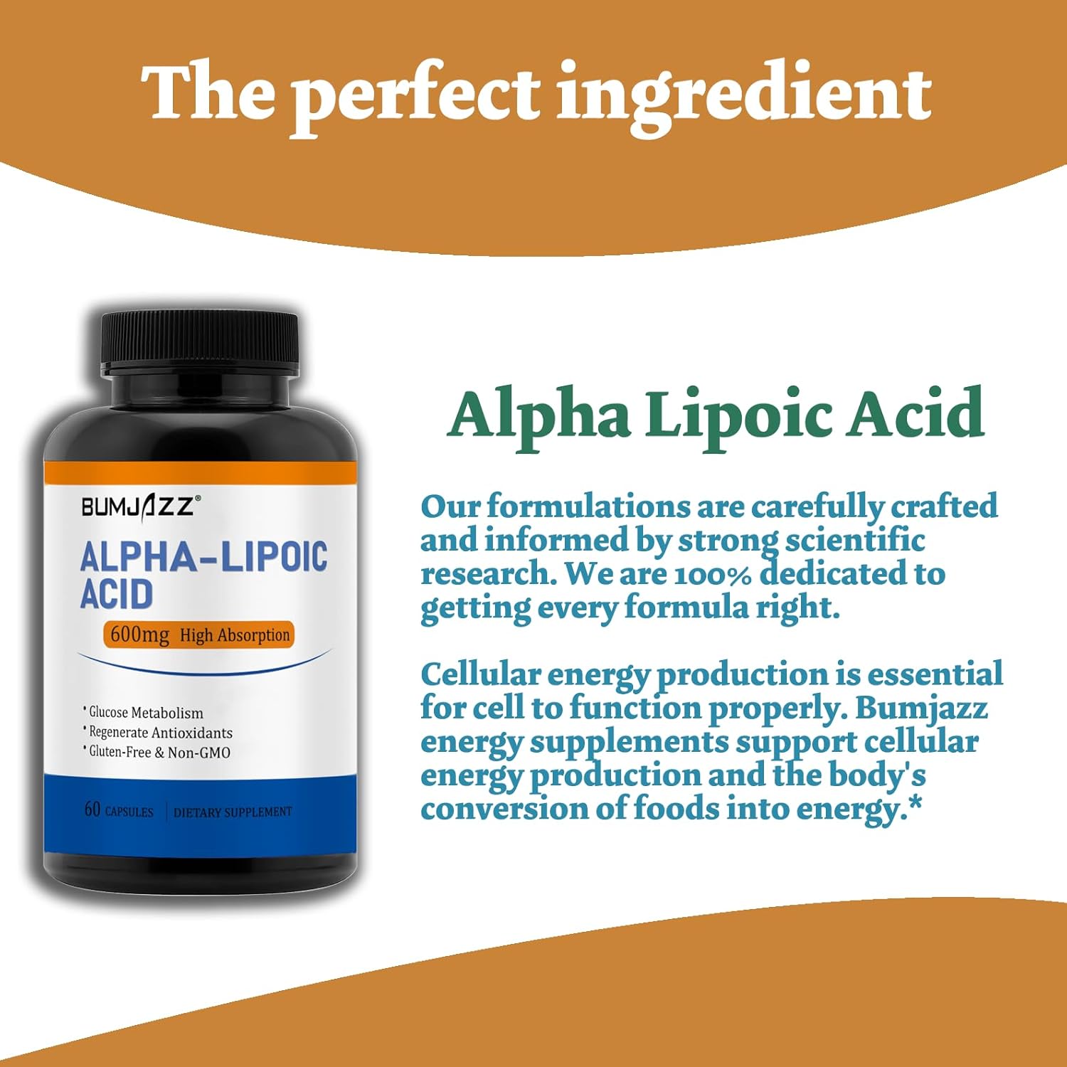 Bumjazz Alpha Lipoic Acid 600mg Capsules - Supports Glucose Metabolism & Antioxidant Regeneration - Non-GMO, Gluten & Soy Free - 60 Count