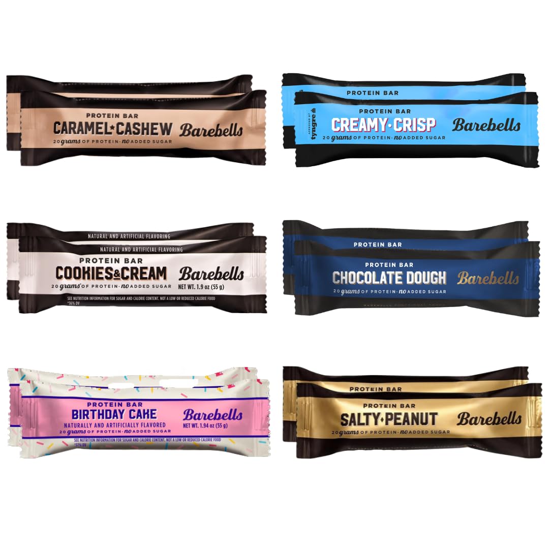 Bundariety Barebels Protein Bars Variety Pack - 6 Flavors, 20g High Protein (12 Pack)