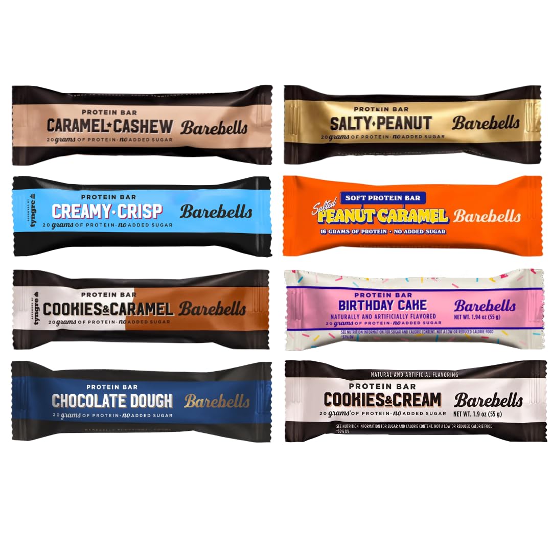 Bundariety Barebels Protein Bars Variety Pack - 8 Pack of High Protein Snacks with 20g Protein