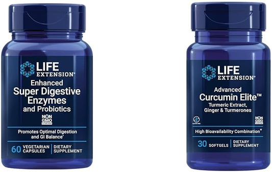 Bundle: 60 Super Digestive Enzymes & 30 Advanced Curcumin Elite Turmeric Extract Capsules by Life Extension