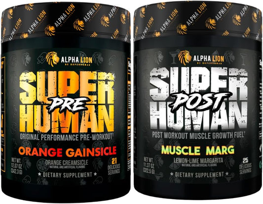 Bundle: ALPHA LION Superhuman Pre & Post Workout Powder for Energy, Focus, Muscle Growth, Strength, and Recovery - Hulk Juice & Gainy Smith Apple