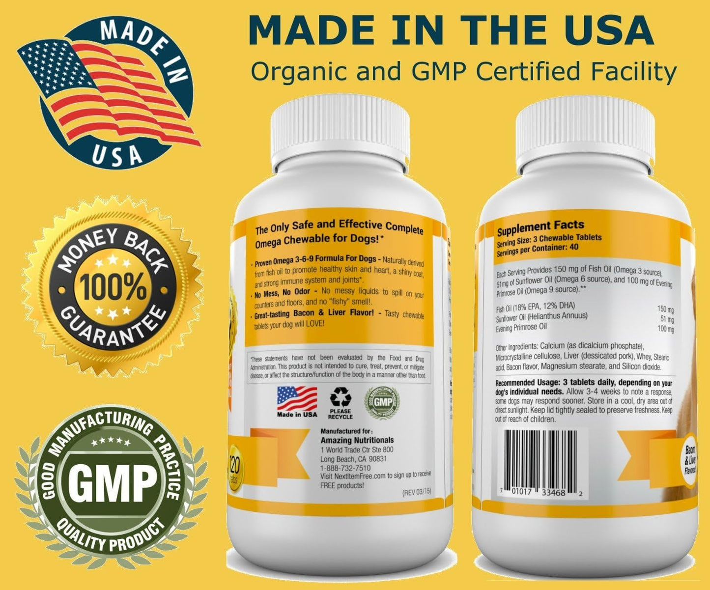 Bundle: Amazing Nutritionals Turmeric & Omega 3 Fish Oil for Dogs - Support Joint Health & Immune System, Promote Healthy Skin & Coat