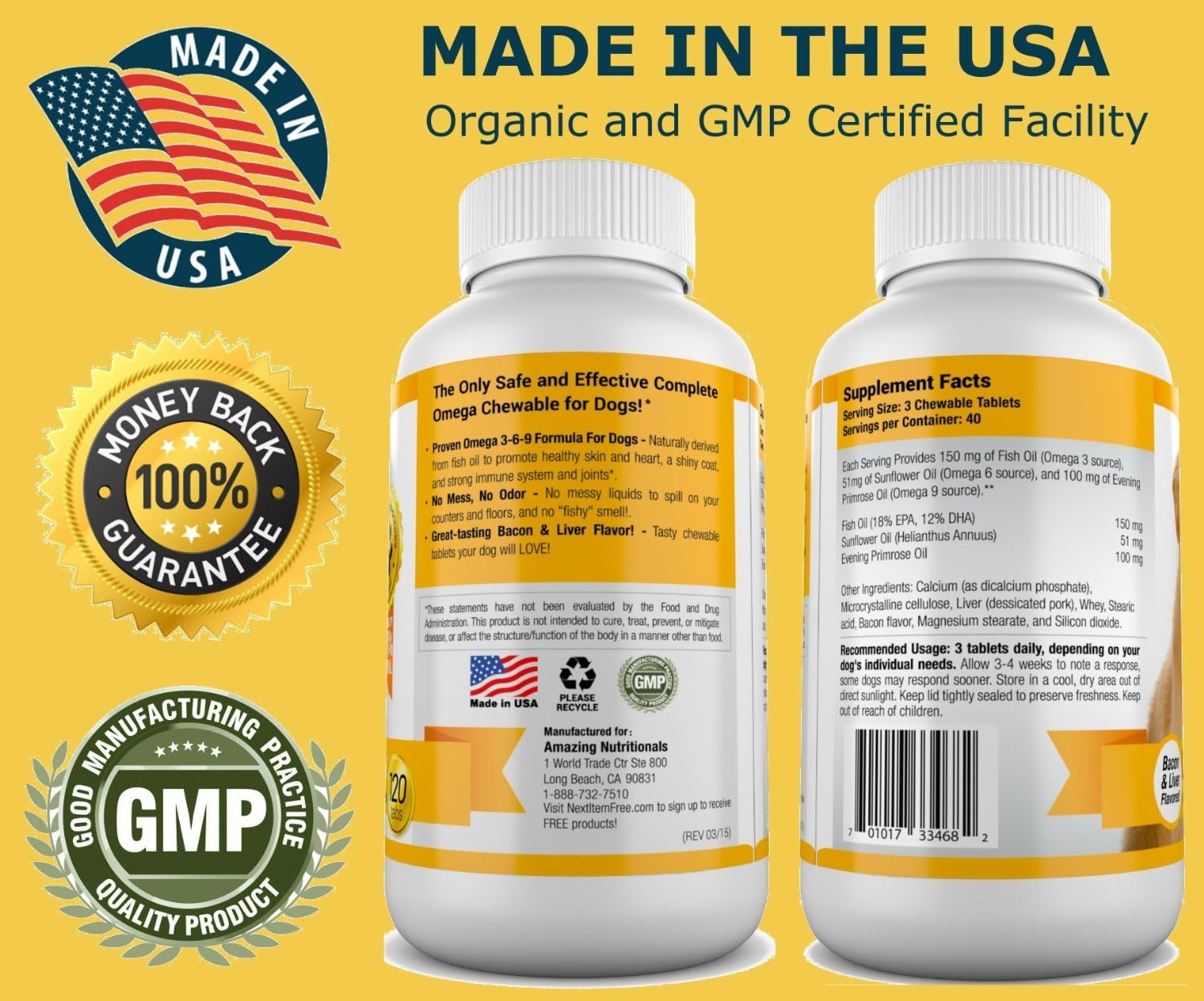 Bundle: Amazing Nutritionals Turmeric & Omega 3 Fish Oil for Dogs - Support Joint Health & Immune System, Promote Healthy Skin & Coat