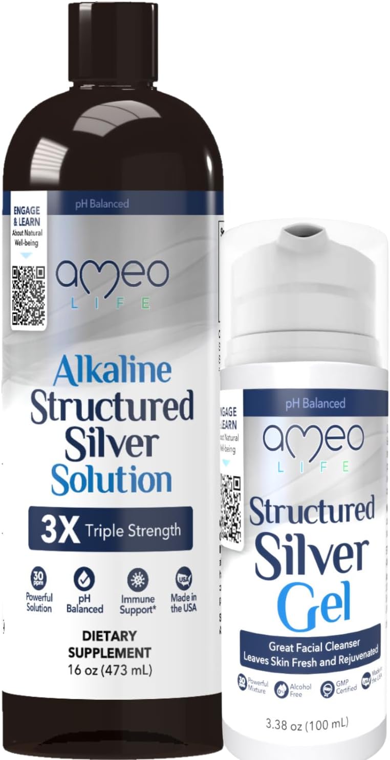 Bundle: Ameo Life Colloidal Silver Liquid & Extra Strength Silver Gel for Immune Support