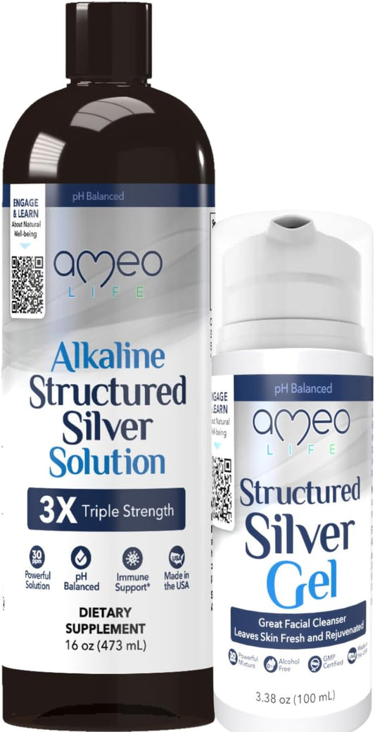 Bundle: Ameo Life Colloidal Silver Liquid & Extra Strength Silver Gel for Immune Support