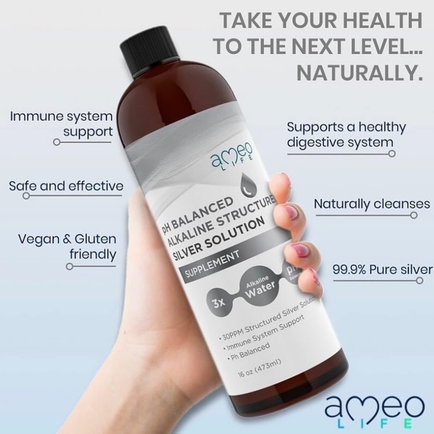 Bundle: Ameo Life Colloidal Silver Liquid & Extra Strength Silver Gel for Immune Support