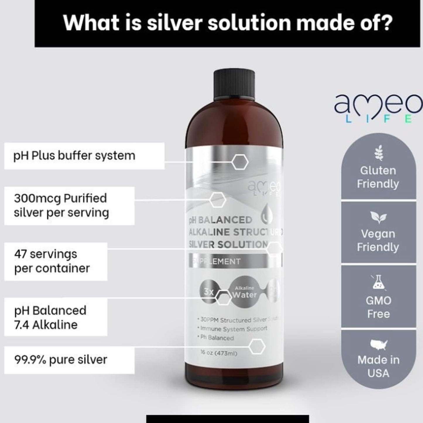 Bundle: Ameo Life Colloidal Silver Liquid & Extra Strength Silver Gel for Immune Support