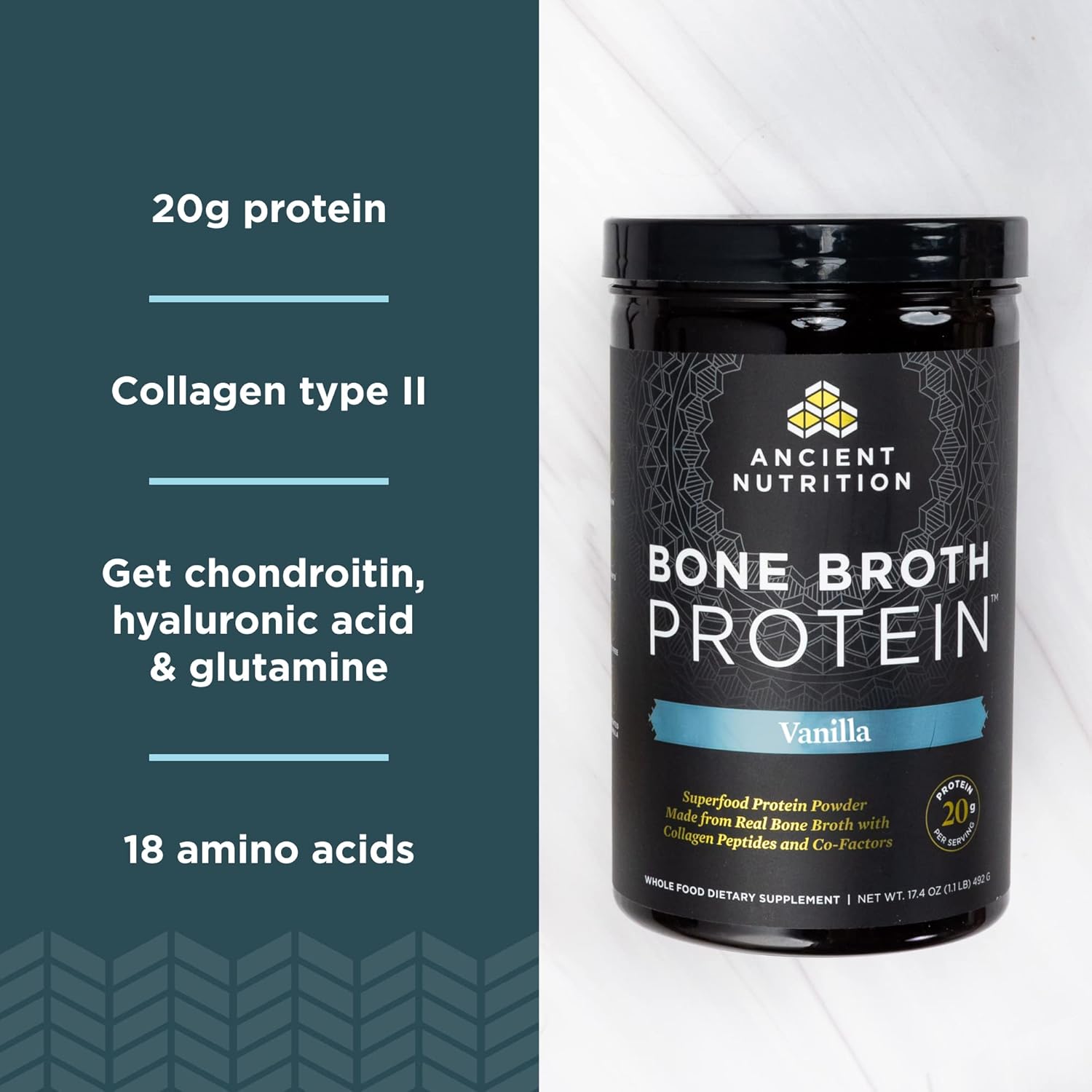 Bundle: Ancient Nutrition Vanilla Collagen & Bone Broth Protein Powders - 44 Servings