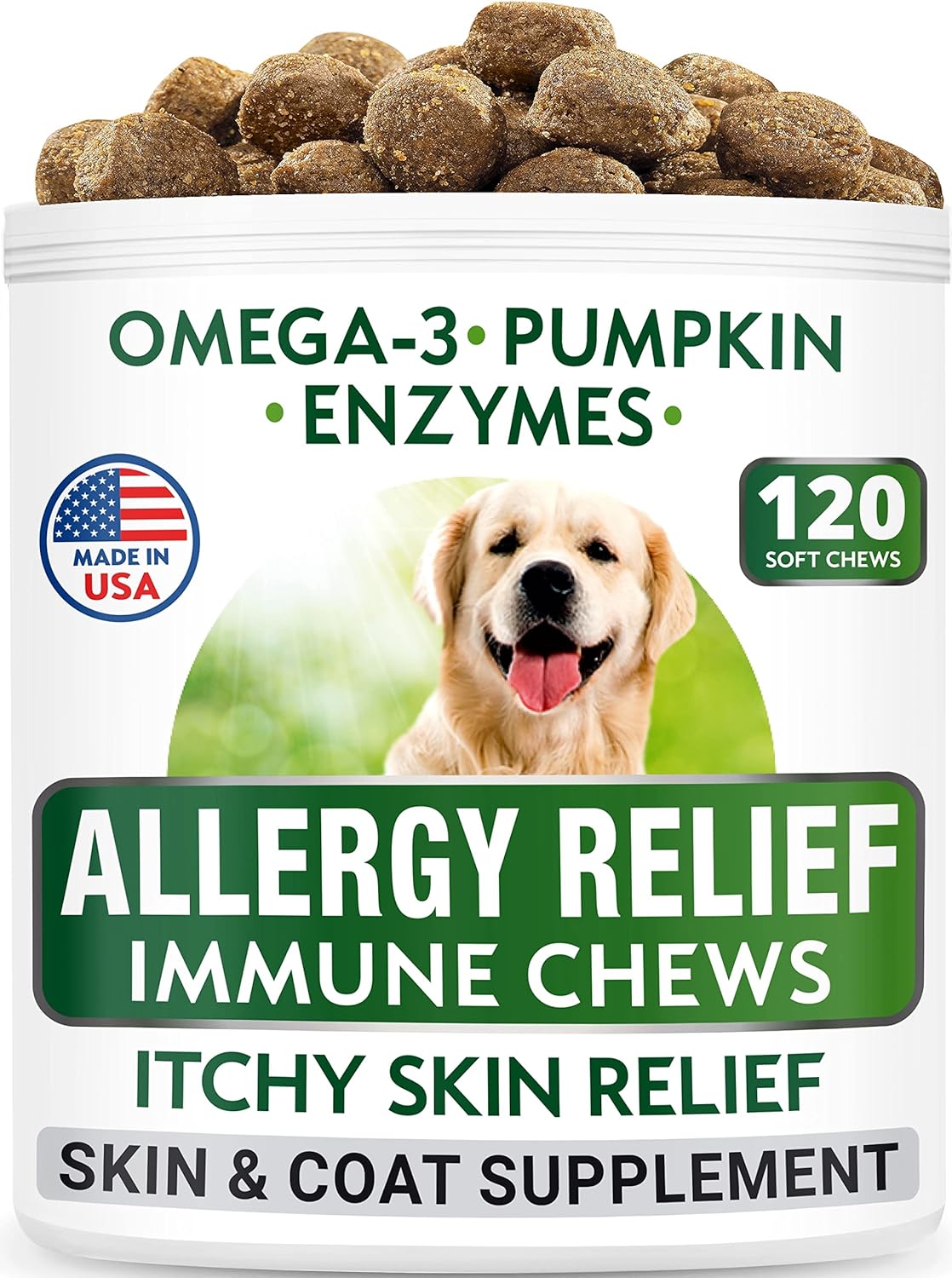 Bundle: BARK&SPARK Allergy Relief Dog Treats & Probiotic Chews - Omega 3, Pumpkin, Enzymes for Itchy Skin & Digestive Health