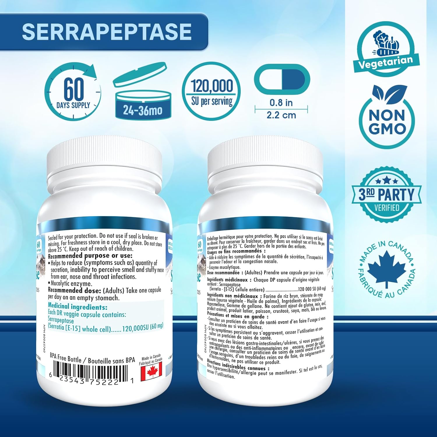 Bundle: Bio Absorb Serrapeptase Enzyme & Nattokinase Supplement - 60 Capsules Each