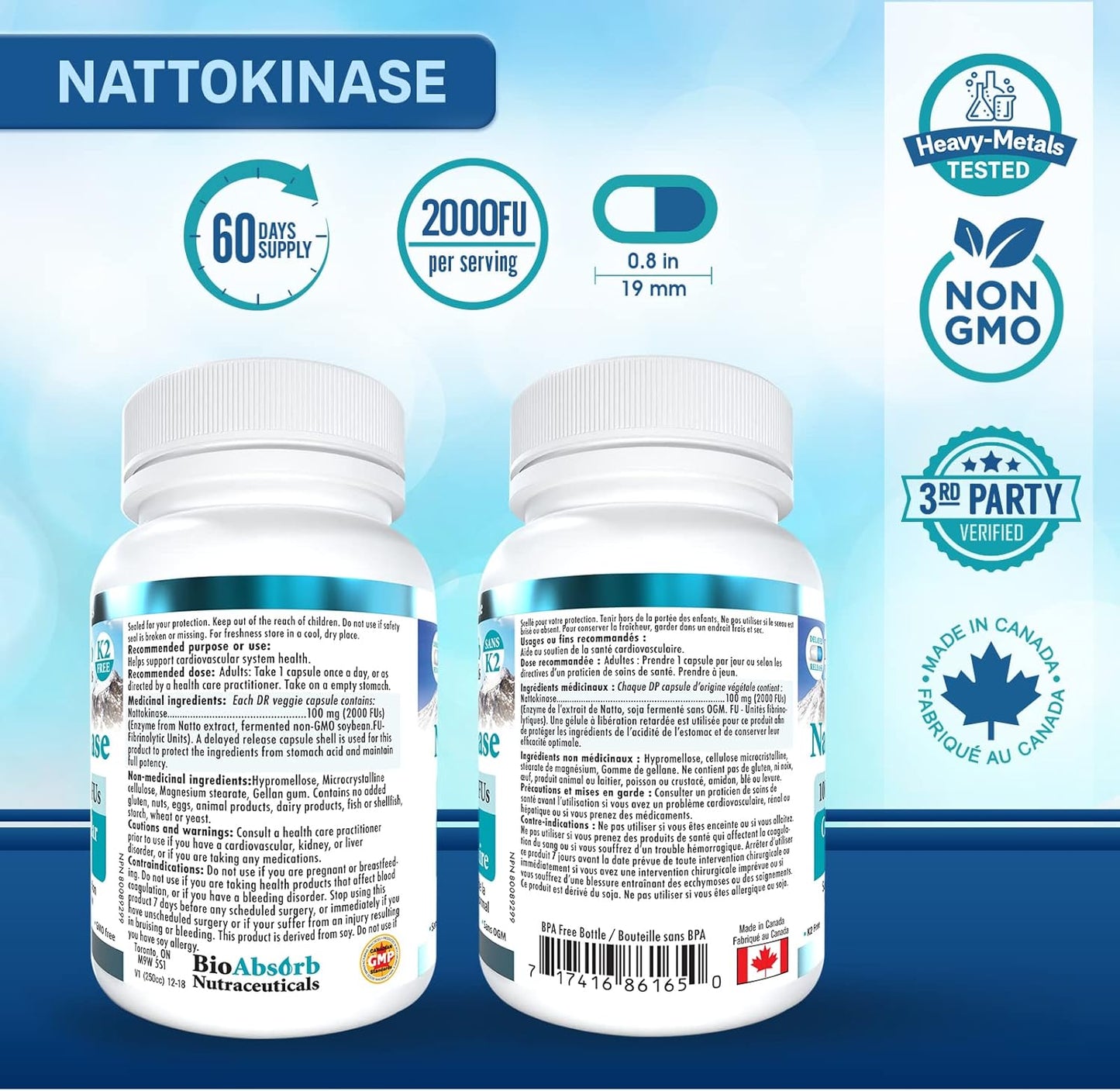 Bundle: Bio Absorb Serrapeptase Enzyme & Nattokinase Supplement - 60 Capsules Each