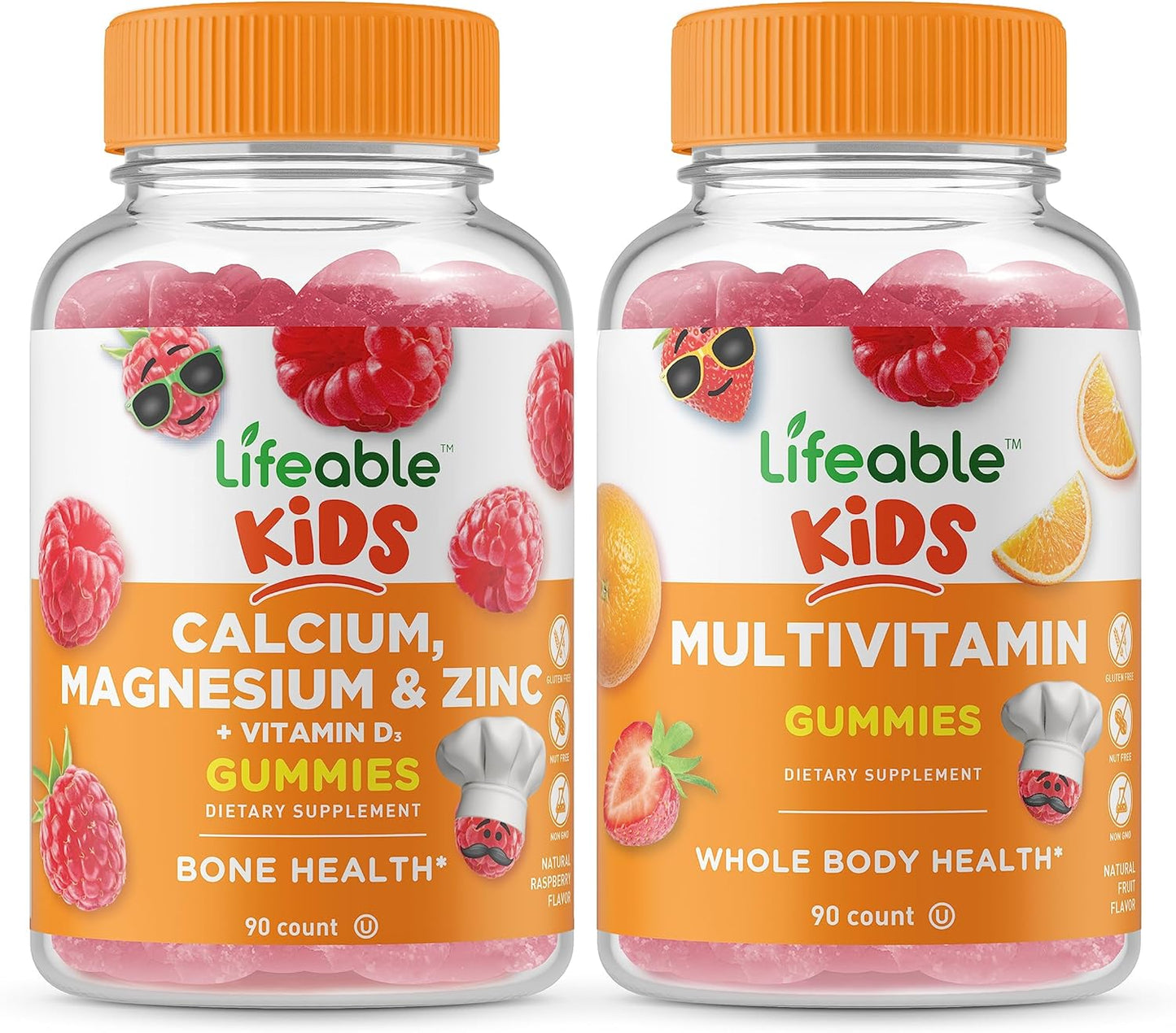 Bundle: Calcium Magnesium & Zinc Kids + Multivitamin Kids Gummies - Delicious Chewable Vitamins, Gluten-Free, Non-GMO - For Healthy Kids