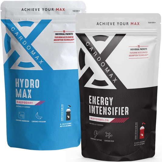 Bundle: CardoMax Energy Intensifier (Watermelon) and Hydromax Liquid Hydration (Raspberry) - 30 Packets