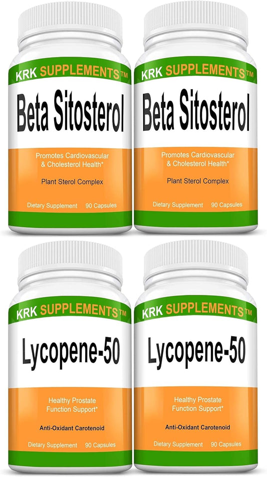 Bundle Combo: 2 Bottles Beta Sitosterol + 2 Bottles Lycopene Supplements by KRK