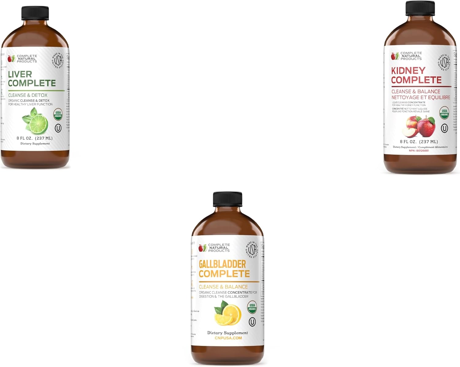 Bundle: Complete Natural Products Liver, Kidney, and Gallbladder Support - 8oz Each