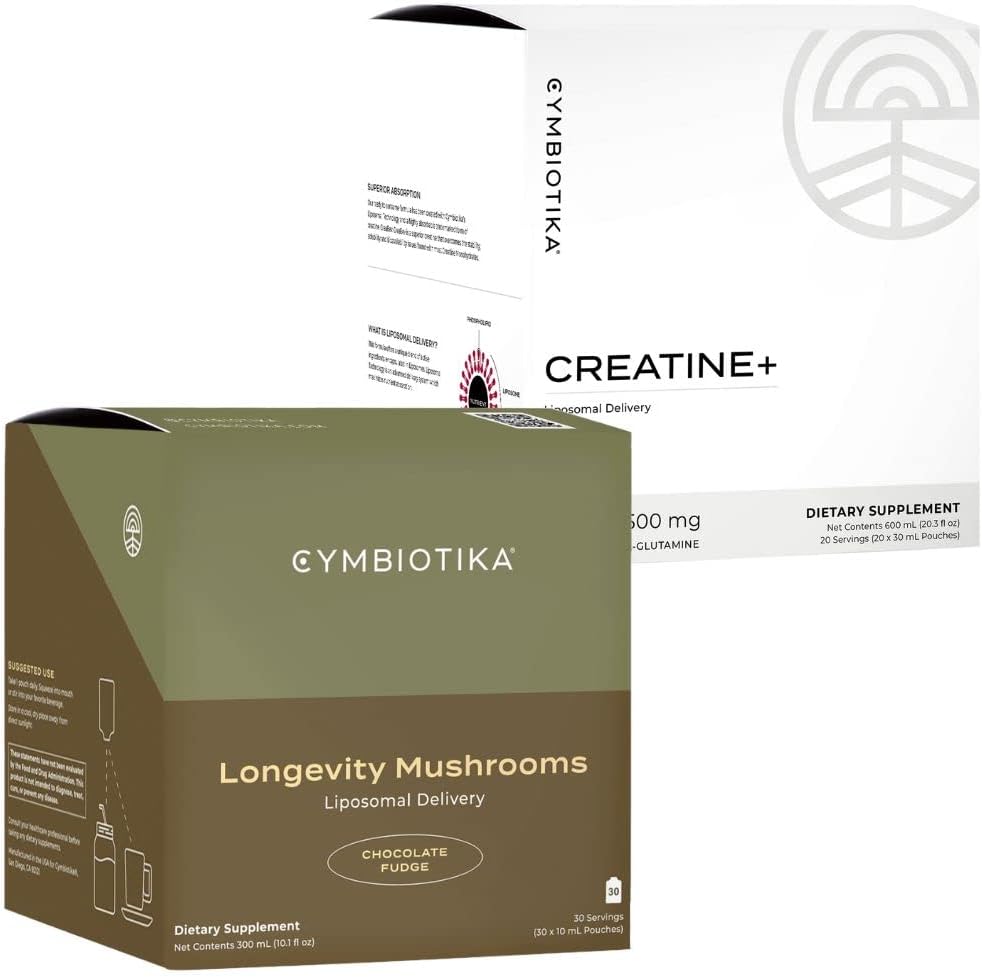 Bundle: CYMBIOTIKA Liposomal Mushroom Supplement with Creatine+ for Energy, Recovery, & Muscle Mass - Lion's Mane, Turkey Tail, B-Vitamins, Cordyceps, & Reishi Mushrooms