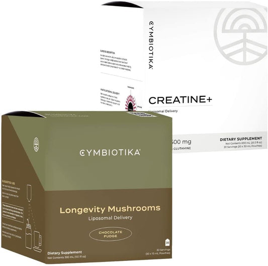 Bundle: CYMBIOTIKA Liposomal Mushroom Supplement with Creatine+ for Energy, Recovery, & Muscle Mass - Lion's Mane, Turkey Tail, B-Vitamins, Cordyceps, & Reishi Mushrooms
